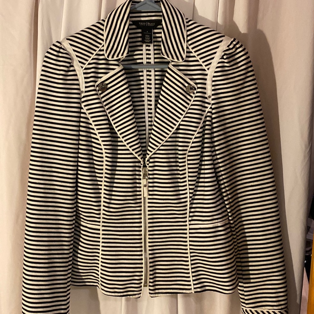 WHBM black and white striped jacket.